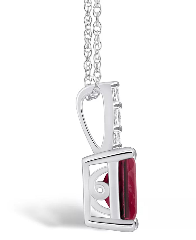 Stunning 2 Ct. Garnet and Diamond Accent Pendant Necklace in Elegant 14K White Gold
