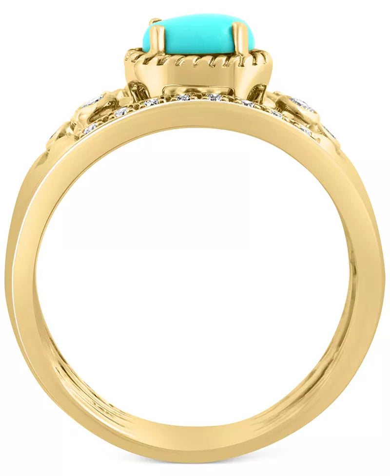 Stunning EFFY® 14K Gold Multirow Turquoise & Diamond Ring (1/6 Ct. T.W.)