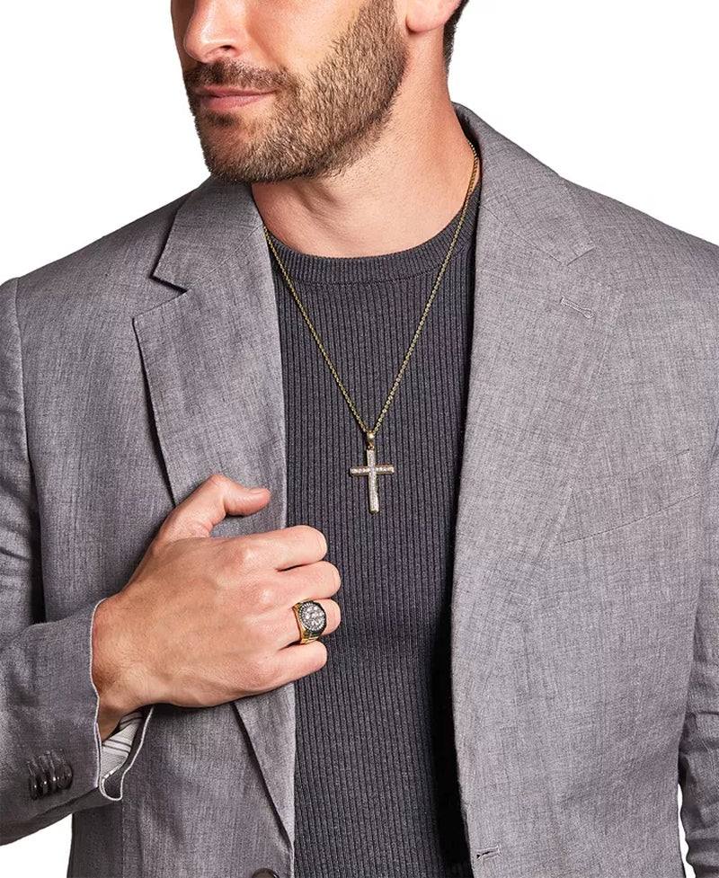 Exquisite Men's 22" Lab Grown Diamond Cross Pendant Necklace in 10K Gold & White Gold - 1 Ct. T.W.