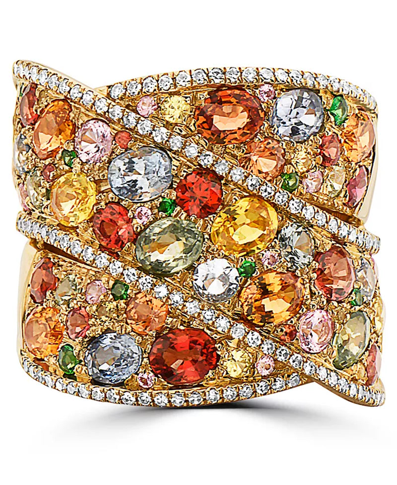 Stunning EFFY® 14K Gold Multi-Gemstone & Diamond Crossover Wide Statement Ring - 5.75 Ct. T.W.