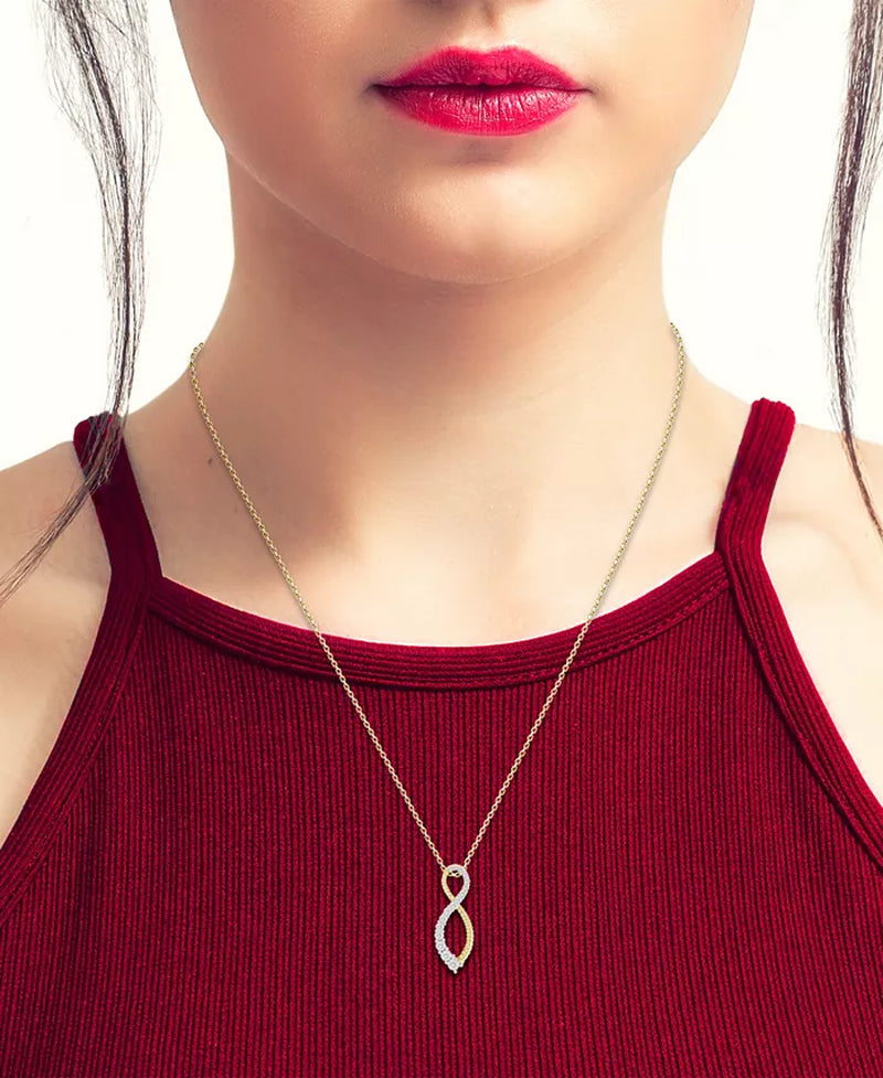 Stunning 10K Gold Diamond & Polished Bead Infinity Pendant Necklace (1/3 Ct. T.W.) with 16" + 2" Extender