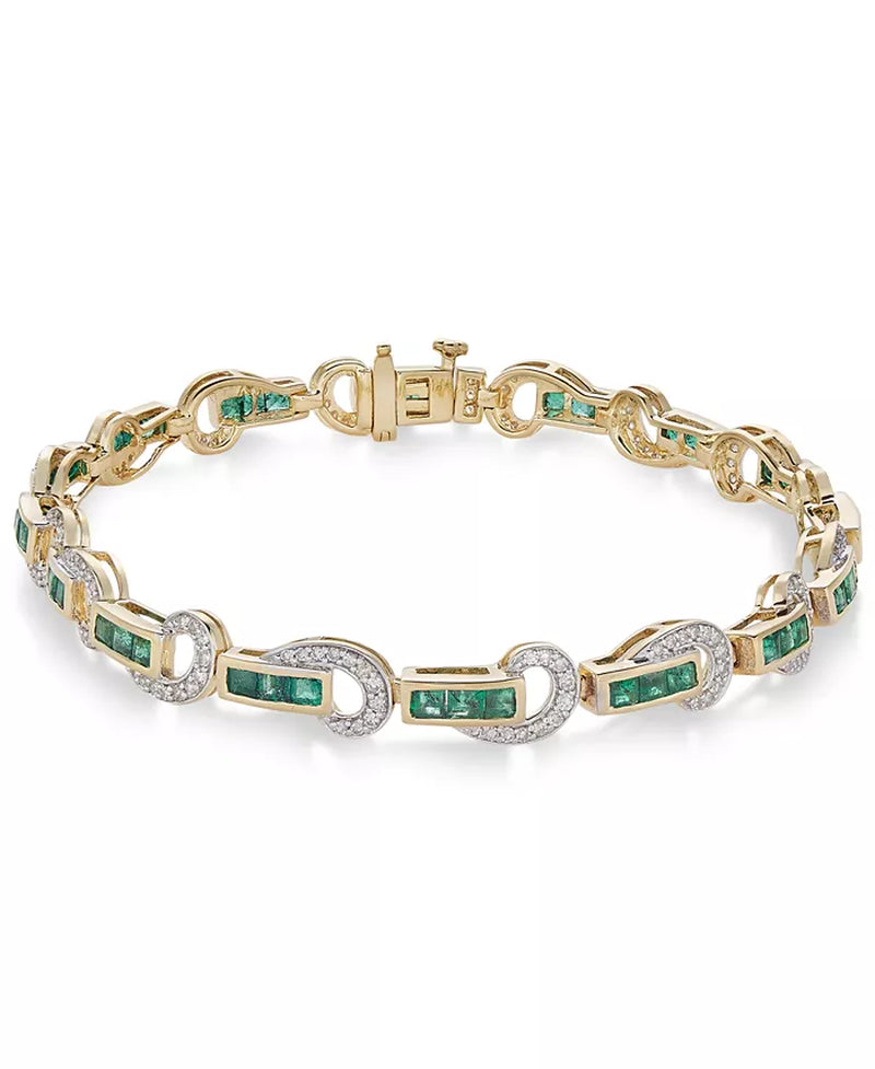 Stunning 14K Gold Emerald & Diamond Swirl Link Bracelet - 2.5 Ct. T.W. Emeralds & 5/8 Ct. T.W. Diamonds