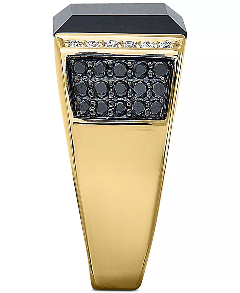 Stunning EFFY® Men's 14K Gold Black Onyx & Diamond Ring (5/8 Ct. T.W.)