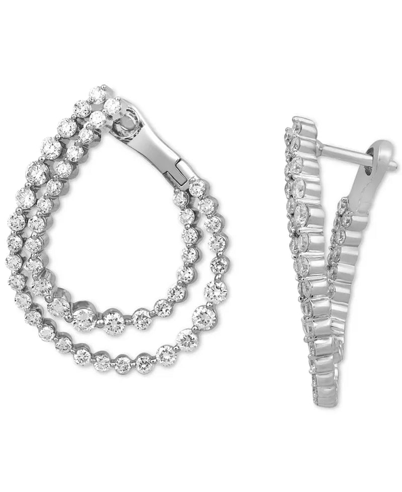 Stunning 2 Ct. T.W. Diamond Spiral Shared Prong Hoop Earrings in 10K White Gold