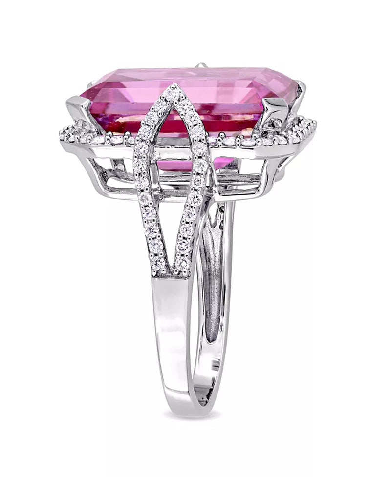 Stunning Pink Topaz and Diamond Ring in 14K White Gold - 14.5 Ct. T.W.