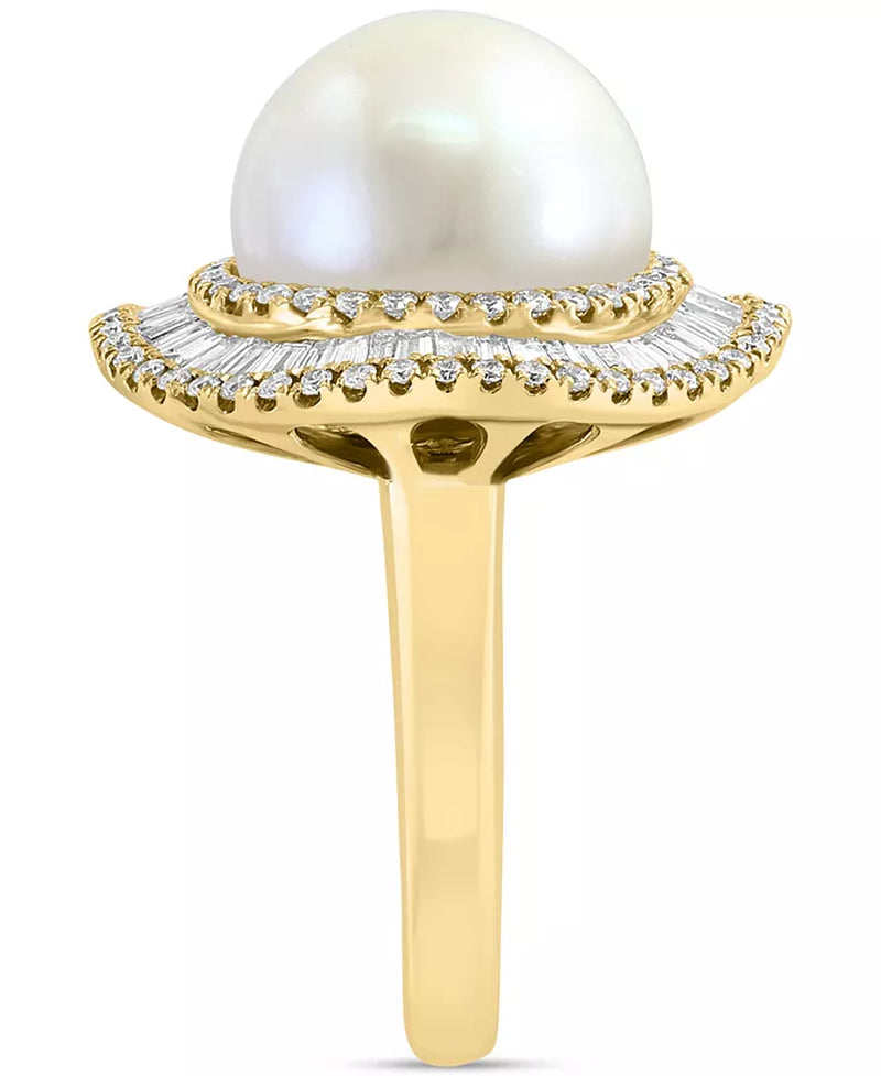 Stunning EFFY® 14K Gold Halo Ring with 10mm Freshwater Pearl & 1-1/6 Ct. T.W. Diamonds