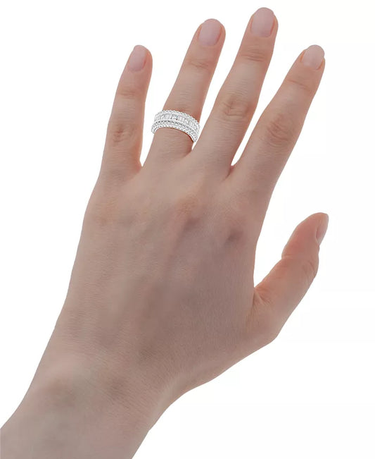 Stunning 1.5 Ct. Diamond Round & Baguette Band in Luxurious 14K White Gold