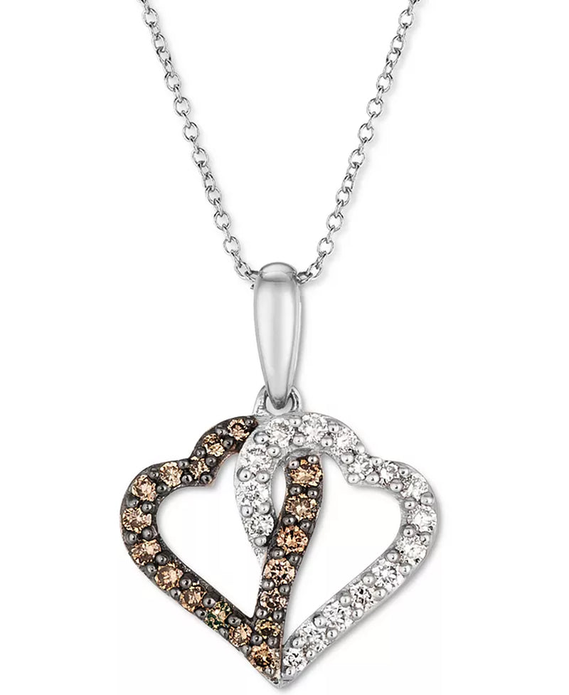 Interlocking Heart Pendant Necklace with Chocolate and Nude Diamonds in 14K Gold - 18