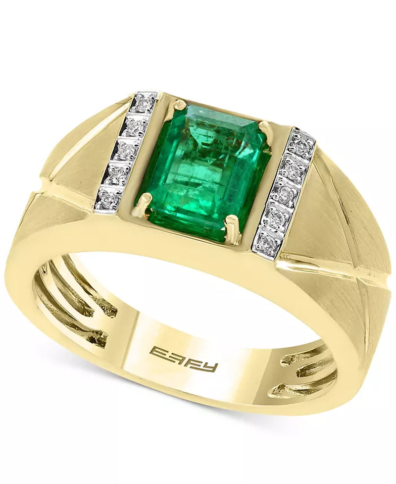 Stunning EFFY® Men's 14K Gold Emerald & Diamond Accent Ring - 1-3/8 Ct. T.W.