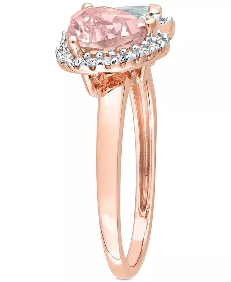 Stunning Two-Stone Morganite & Aquamarine Ring with Diamonds in 14K Rose Gold