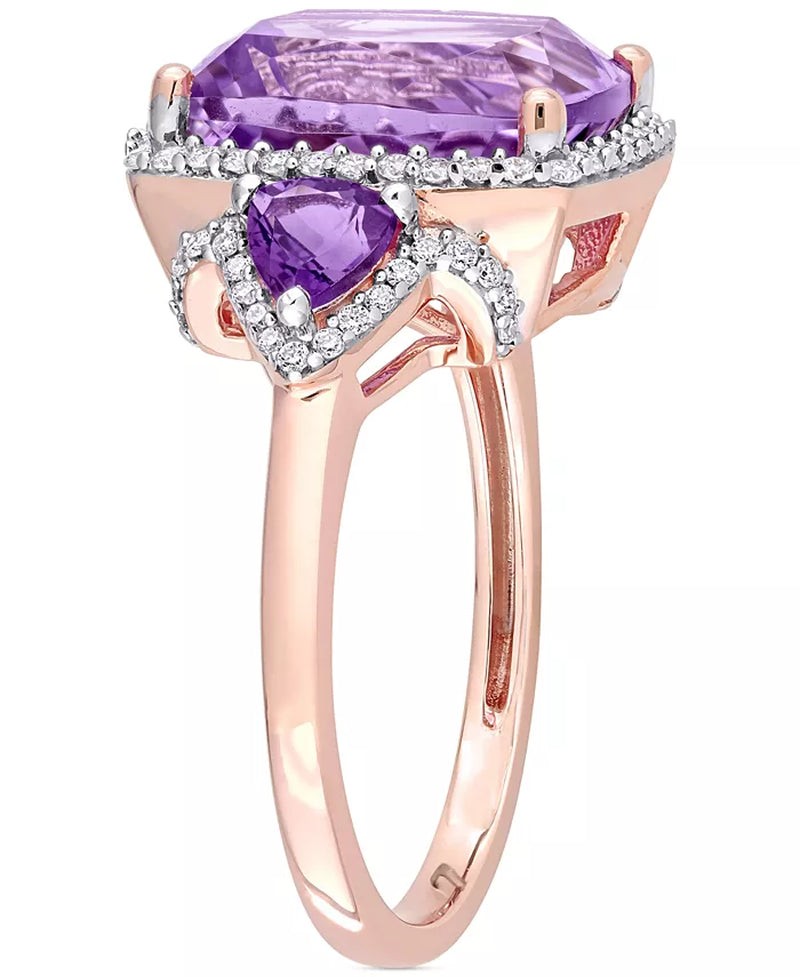 Stunning Amethyst & Diamond Halo Ring in 14K Rose Gold - 5.38 Ct. T.W.