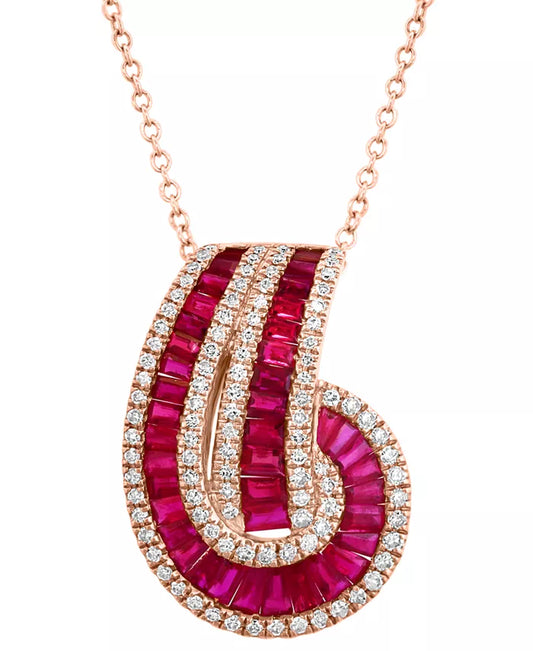 Stunning EFFY® 14K Rose Gold Ruby & Diamond Swirl Pendant Necklace - 2-1/3 Ct. T.W. Ruby & 3/8 Ct. T.W. Diamond