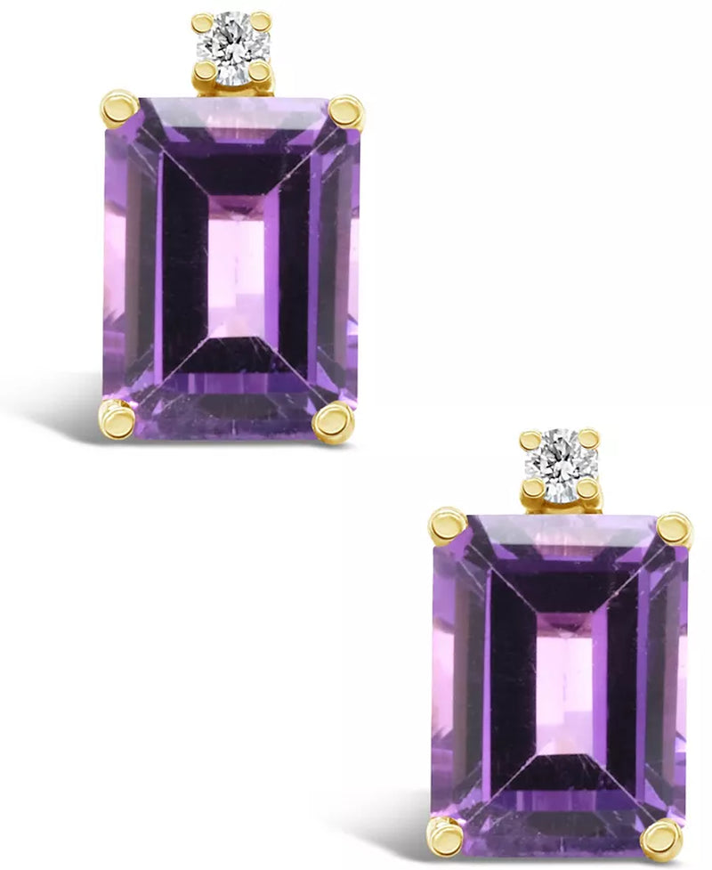 Stunning 3.2 Ct Amethyst & Diamond Accent Stud Earrings in Luxurious 14K Yellow Gold