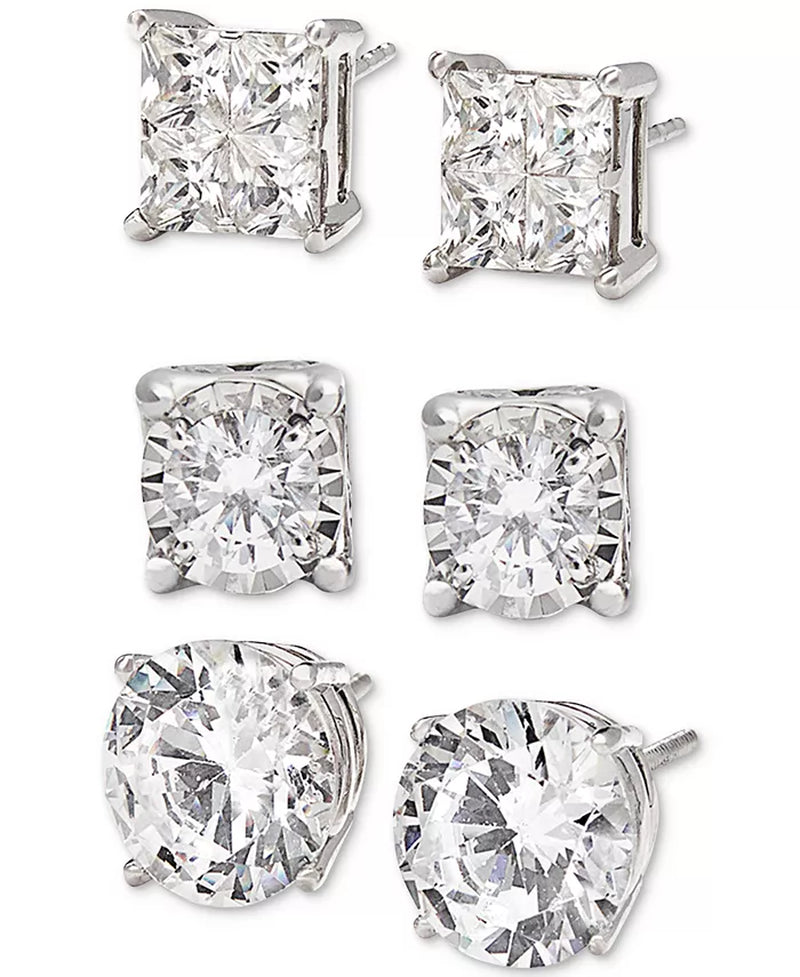 Stunning 2 Ct. Diamond Seamless Cluster Princess Stud Earrings in Luxurious 14K White Gold