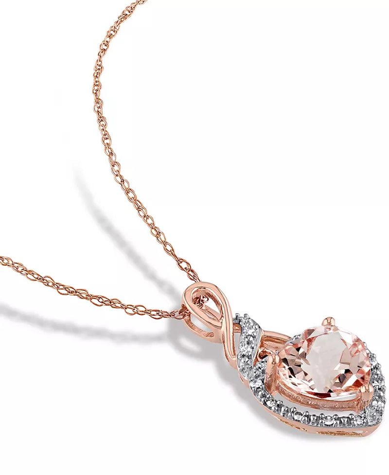Stunning Morganite & Diamond Heart Swirl Pendant Necklace in 10K Rose Gold - 1-3/4 Ct. T.W.