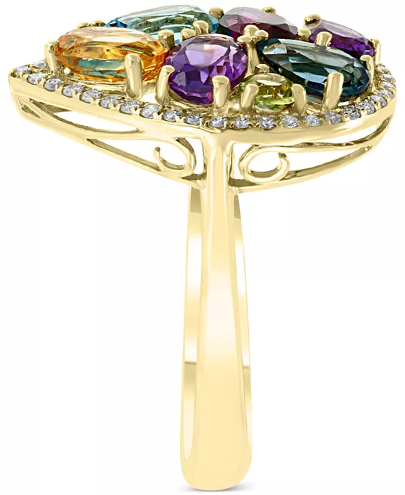 Stunning EFFY® 14K Gold Pear Halo Statement Ring with Multi-Gemstones (3-1/4 Ct. T.W.) & Diamonds (1/6 Ct. T.W.)