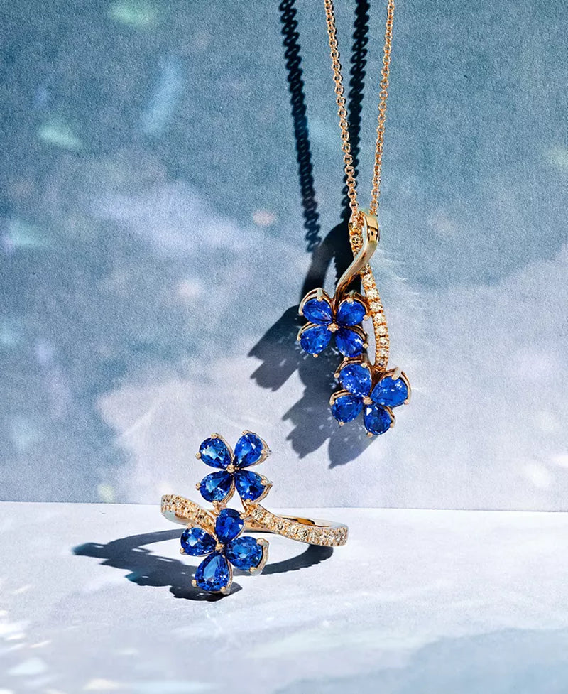 Stunning Blueberry Sapphire & Nude Diamond Flower Pendant Necklace in 14K Rose Gold - 1.5 Ct. T.W.