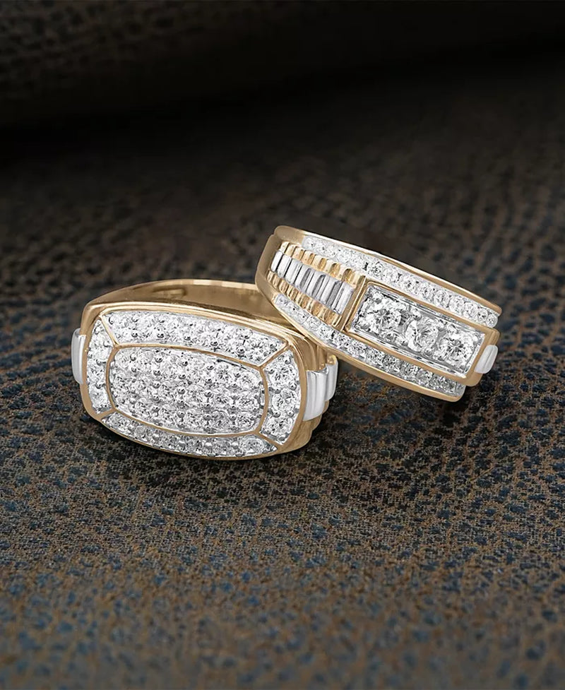 Stunning Men's Two-Tone Diamond Cluster Ring in 10K Gold - 2 Ct. T.W.