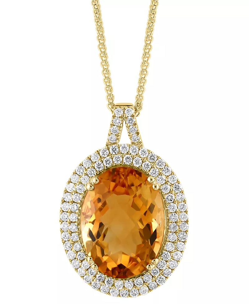 Stunning EFFY® 14K Gold Halo Pendant Necklace with 9-1/5 Ct Citrine & 7/8 Ct Diamond
