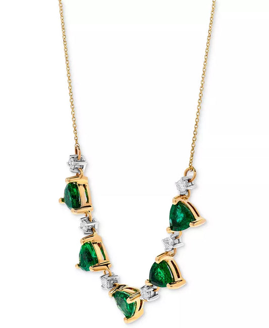 Stunning 14K Gold 16" Statement Necklace with 2.5 Ct. Emerald & 0.2 Ct. Diamond Accents
