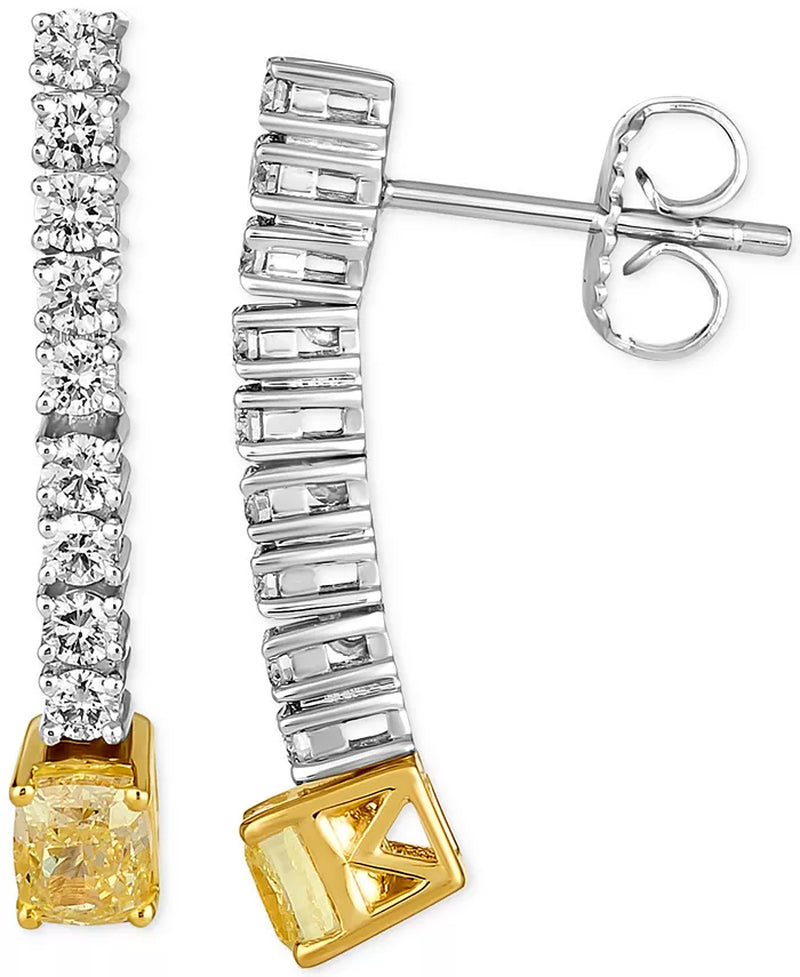 Couture® Radiant Sunny Yellow & Vanilla Diamond Linear Drop Earrings in Luxurious 14K Gold & Platinum - 7/8 Ct. T.W. & 1/2 Ct. T.W.