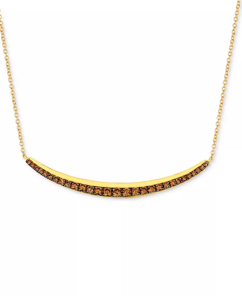 Stunning 17" Adjustable Chocolate Diamond Curved Bar Necklace in 14K Gold (5/8 Ct. T.W.)