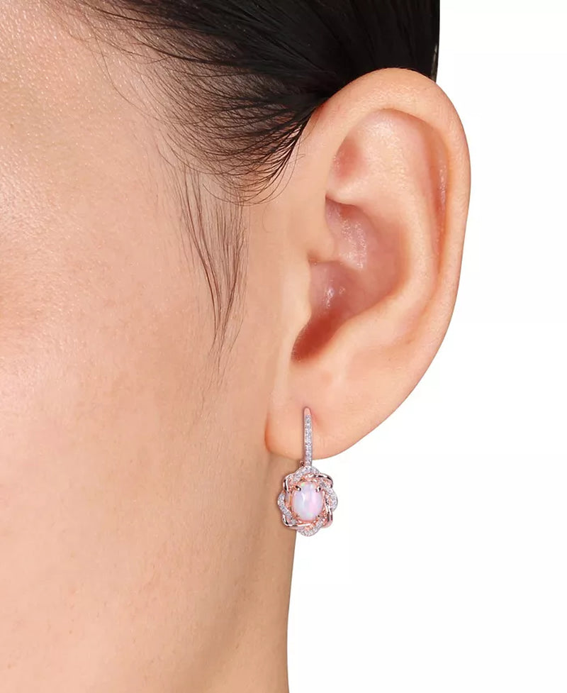 Stunning Blue Opal and Diamond Halo Swirl Earrings in 10K Rose Gold - 1.75 Ct. T.W.