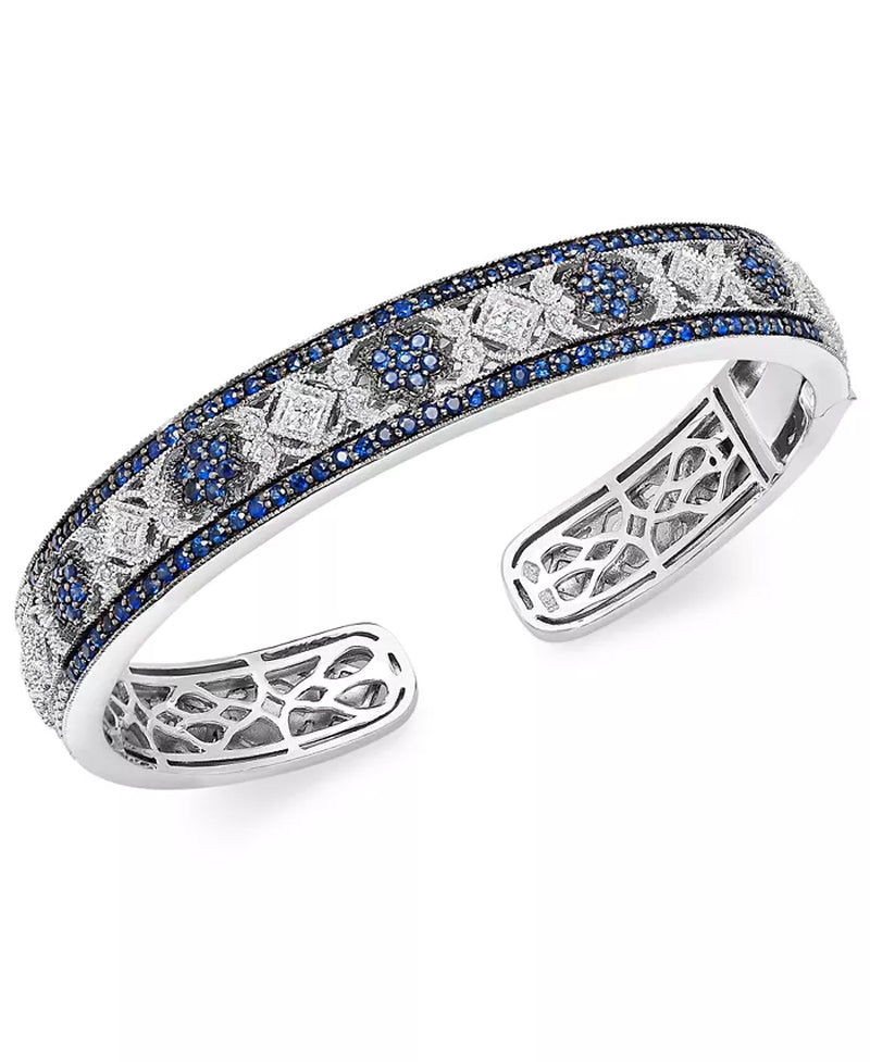 Stunning Sapphire & Diamond Cuff Bangle Bracelet in Sterling Silver - 2-3/4 Ct. T.W.