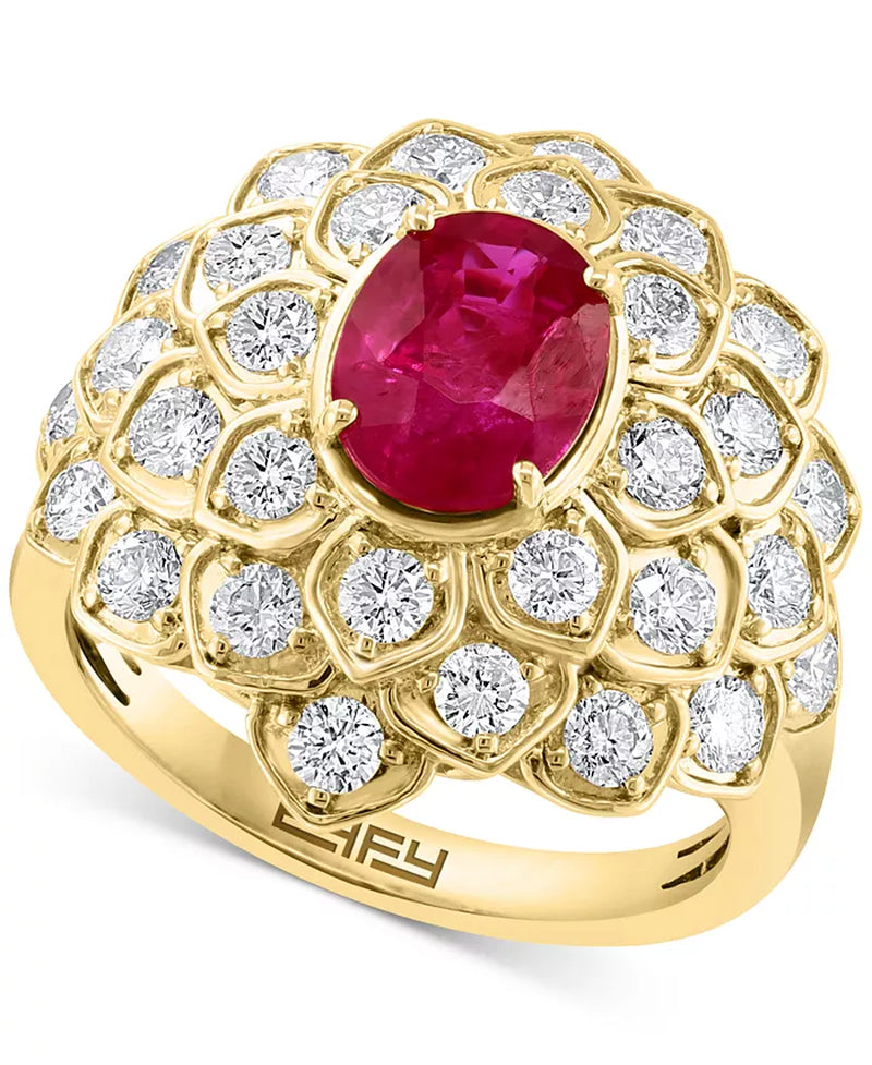 Stunning EFFY® Ruby & Diamond Flower Ring in 14K Gold - 2.8 Ct. Total Weight