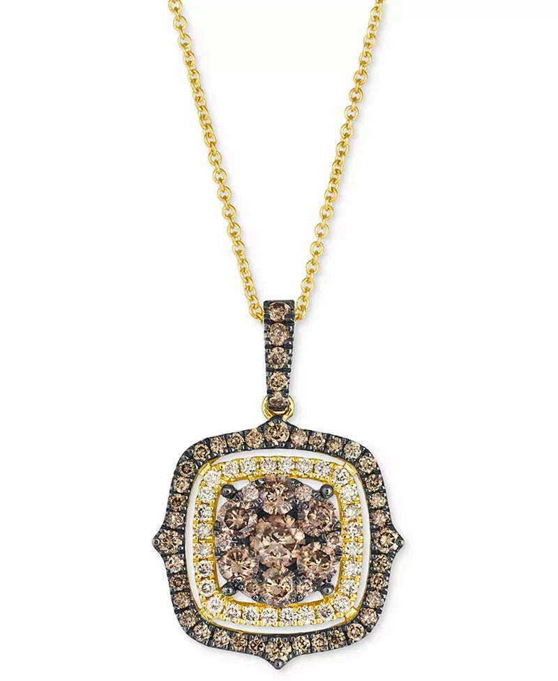 Stunning Chocolate & Nude Diamond Halo Cluster Pendant Necklace - 1-1/3 Ct. T.W. - Adjustable 20" Elegance