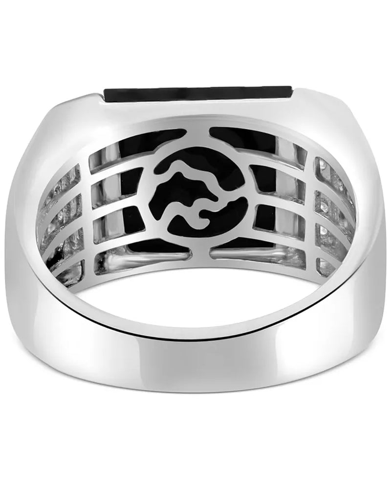 Stunning EFFY® Men's Onyx & Diamond Ring (5/8 Ct. T.W.) in Luxurious 14K White Gold