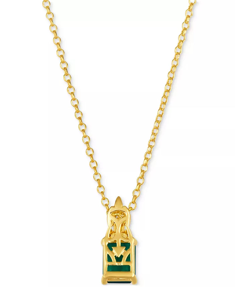 Stunning 14K Yellow Gold 19" Emerald & Diamond Pendant Necklace - 1-1/5 Ct. T.W. Emerald & 1/10 Ct. T.W. Diamond