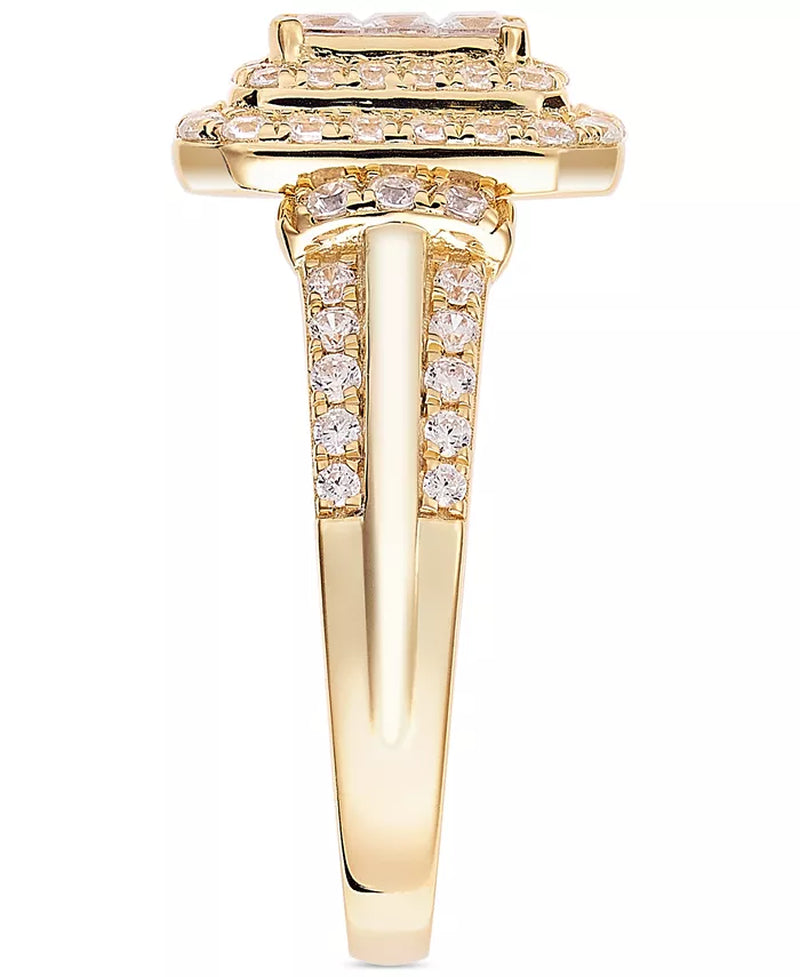 Stunning 1 Ct. Diamond Emerald Shaped Halo Cluster Engagement Ring in Luxurious 14K Gold