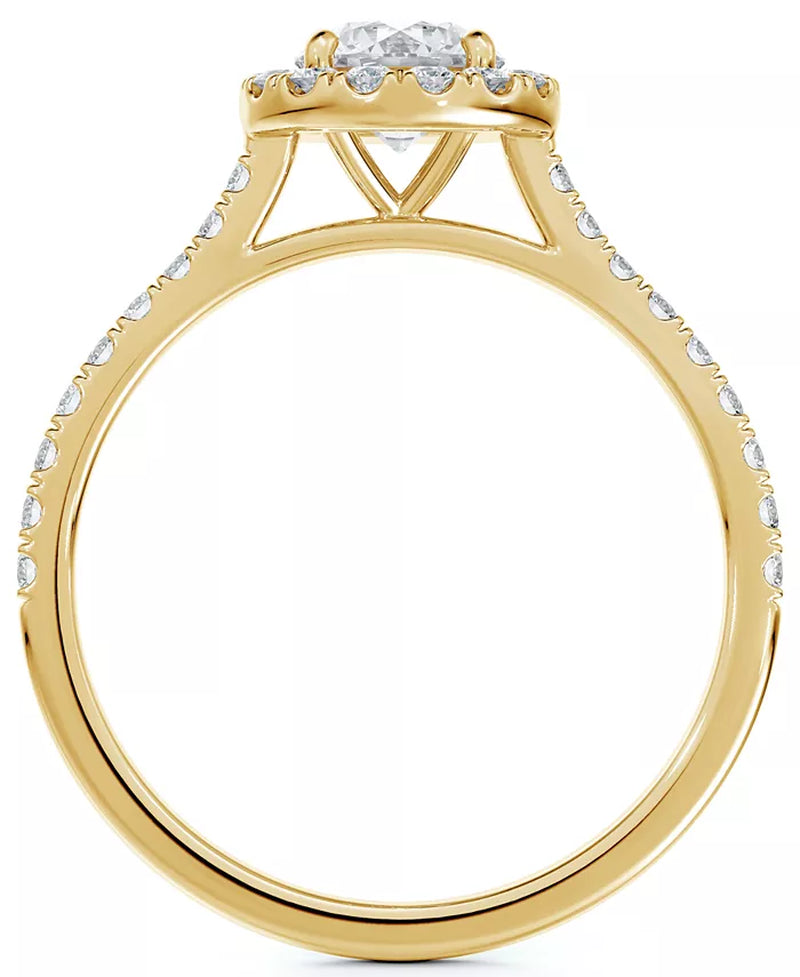 Stunning 1/2 Ct. T.W. Diamond Halo Pavé Band Engagement Ring in Luxurious 14K Gold