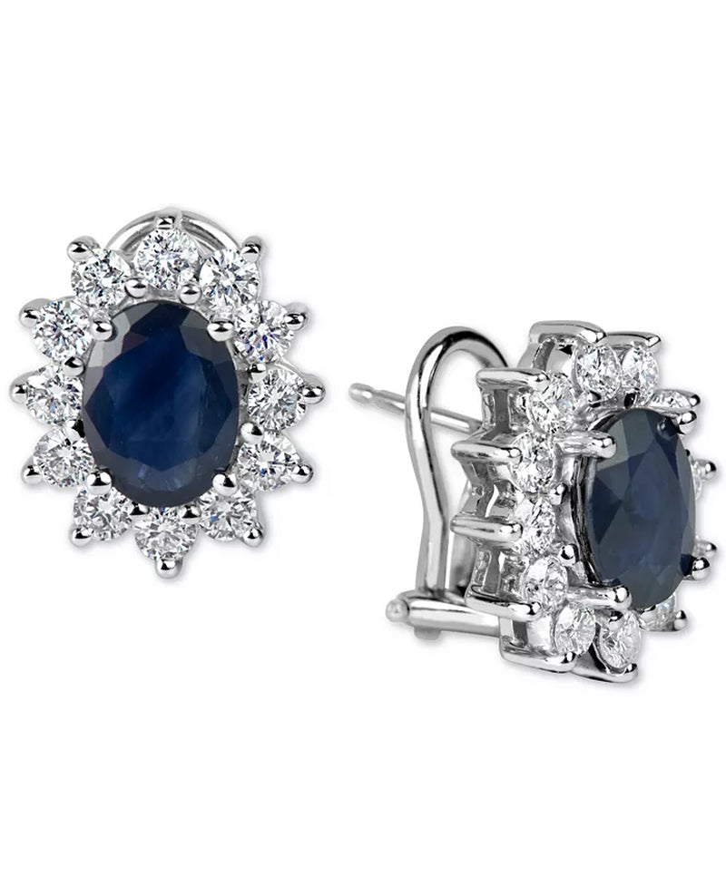 Stunning 3 Ct. Sapphire & 1.2 Ct. Diamond Earrings in Luxurious 14K White Gold