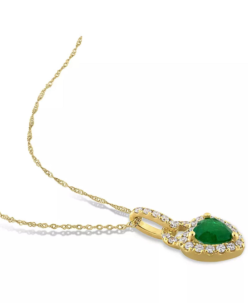 Stunning 14K Gold Heart Lock Pendant Necklace with Emerald & Diamond Accents - 17