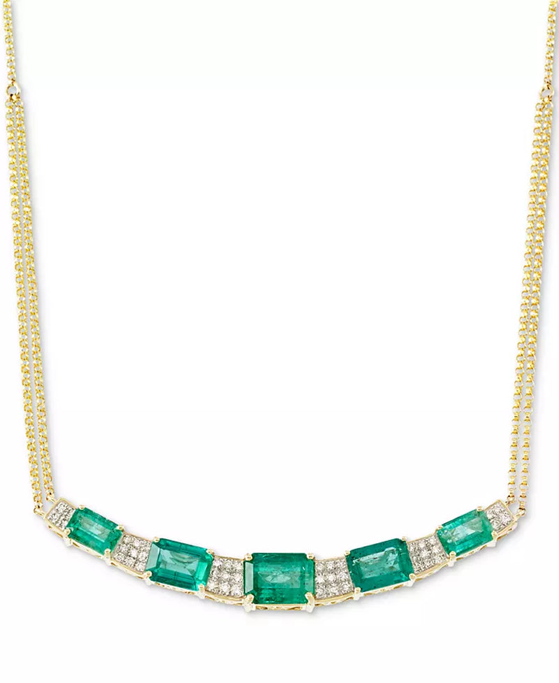 Stunning 14K Gold Emerald & Diamond Collar Necklace - 4-1/3 Ct. T.W. Emerald & 1/3 Ct. T.W. Diamond, 16" + 2" Extender, Exclusively at Macy's