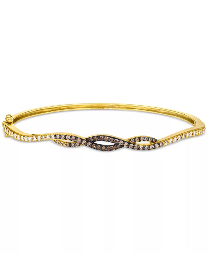 Stunning Ombrã©® Chocolate Diamond Crossover Bangle Bracelet (1 Ct. T.W.) in Luxurious 14K Gold