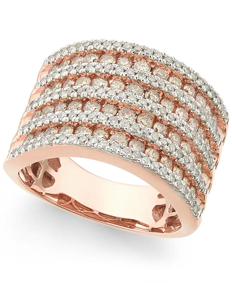 Stunning 1.5 Ct. Diamond Multi-Row Band Ring in Luxurious 14K Rose Gold