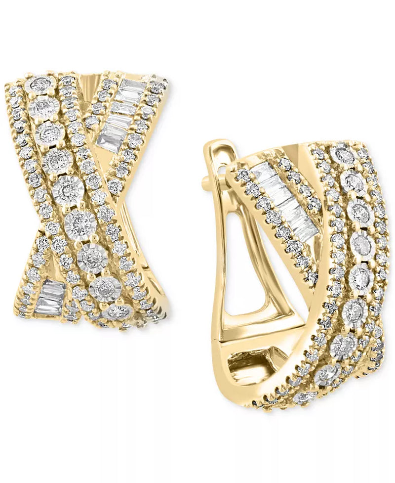 Stunning EFFY® 14K Two-Tone Gold Diamond Crossover Huggie Hoop Earrings (7/8 Ct. T.W.)