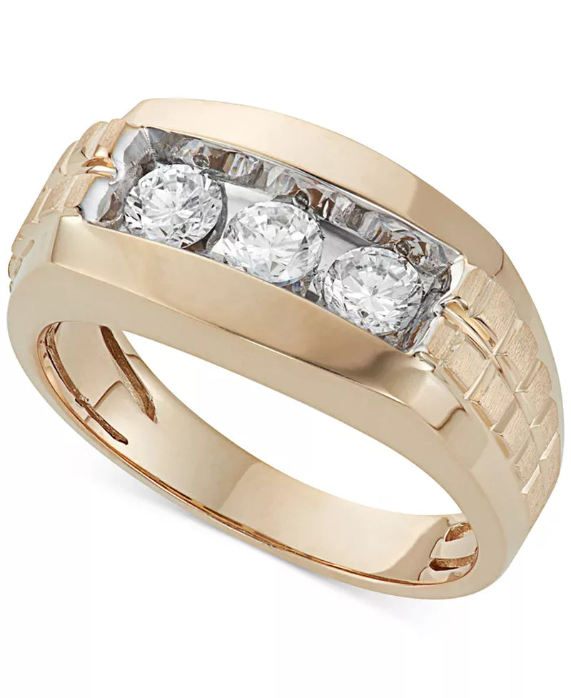 Stunning 1 Ct. T.W. Men's Diamond Trinity Ring in Luxurious 10K Gold