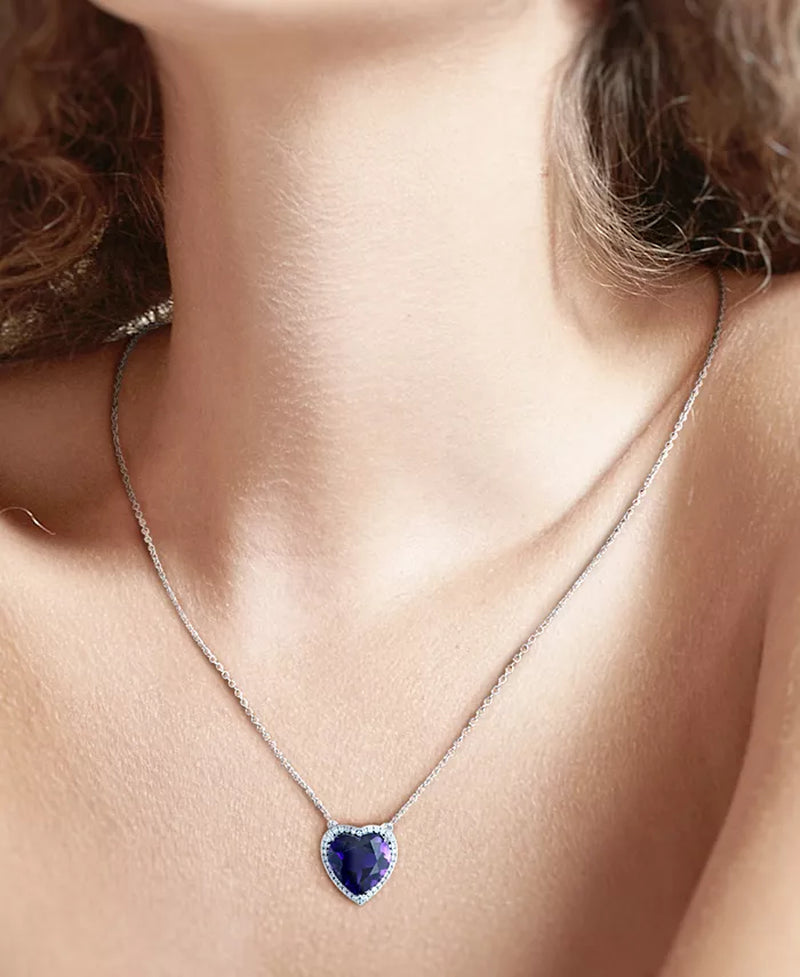 Stunning Amethyst & Diamond Heart Halo Pendant Necklace in 14K White Gold - 5-5/8 Ct. T.W.