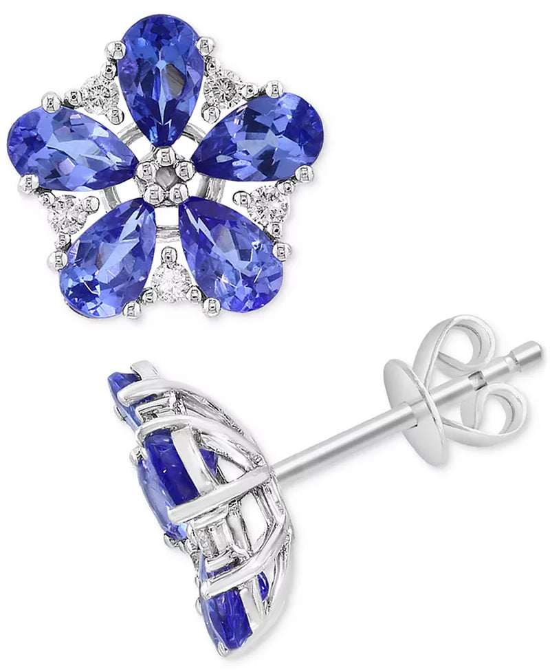 Stunning EFFY® 14K White Gold Flower Stud Earrings with 1-5/8 Ct. T.W. Tanzanite & 1/8 Ct. T.W. Diamonds