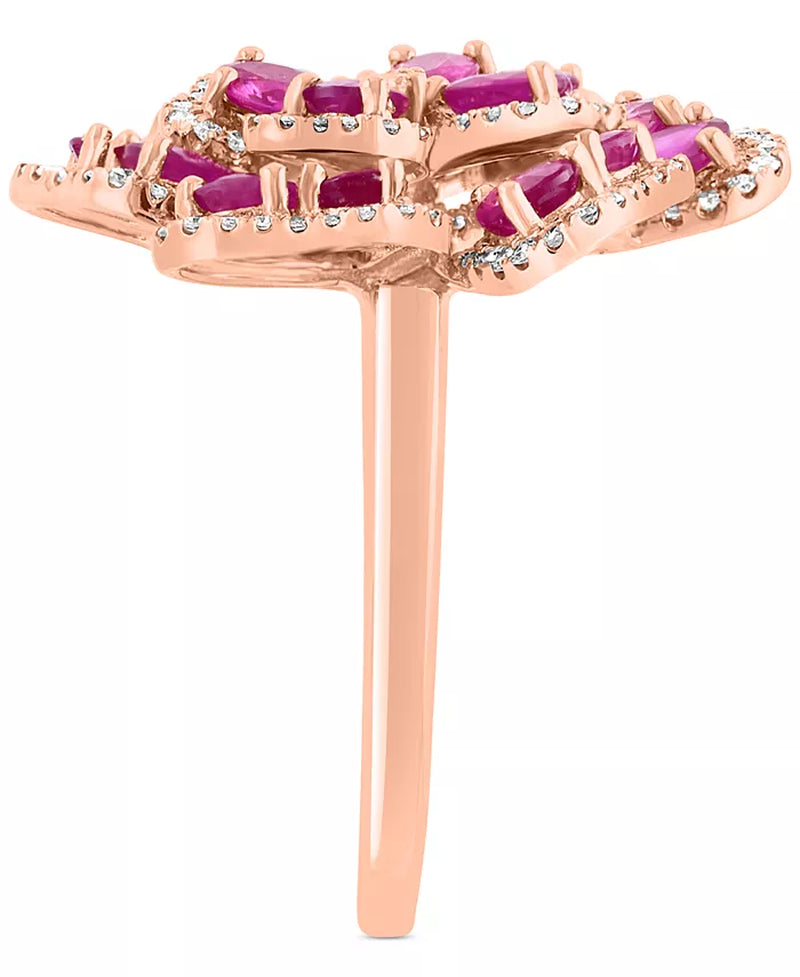 Stunning EFFY® 14K Rose Gold Ruby & Diamond Flower Ring - 3.75 Ct. T.W. Ruby & 0.625 Ct. T.W. Diamond