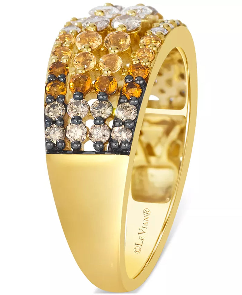Stunning Desert Ombre™ Citrine & Diamond Four Row Statement Ring in 14K Gold - 1/2 Ct. T.W. Citrine & 5/8 Ct. T.W. Diamonds