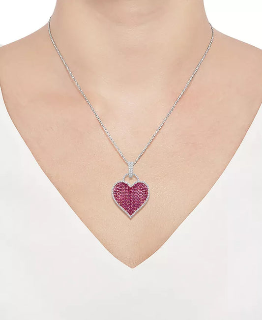 Stunning Ruby and Diamond Pave Heart Pendant in 14K White Gold - 7 Ct. T.W.