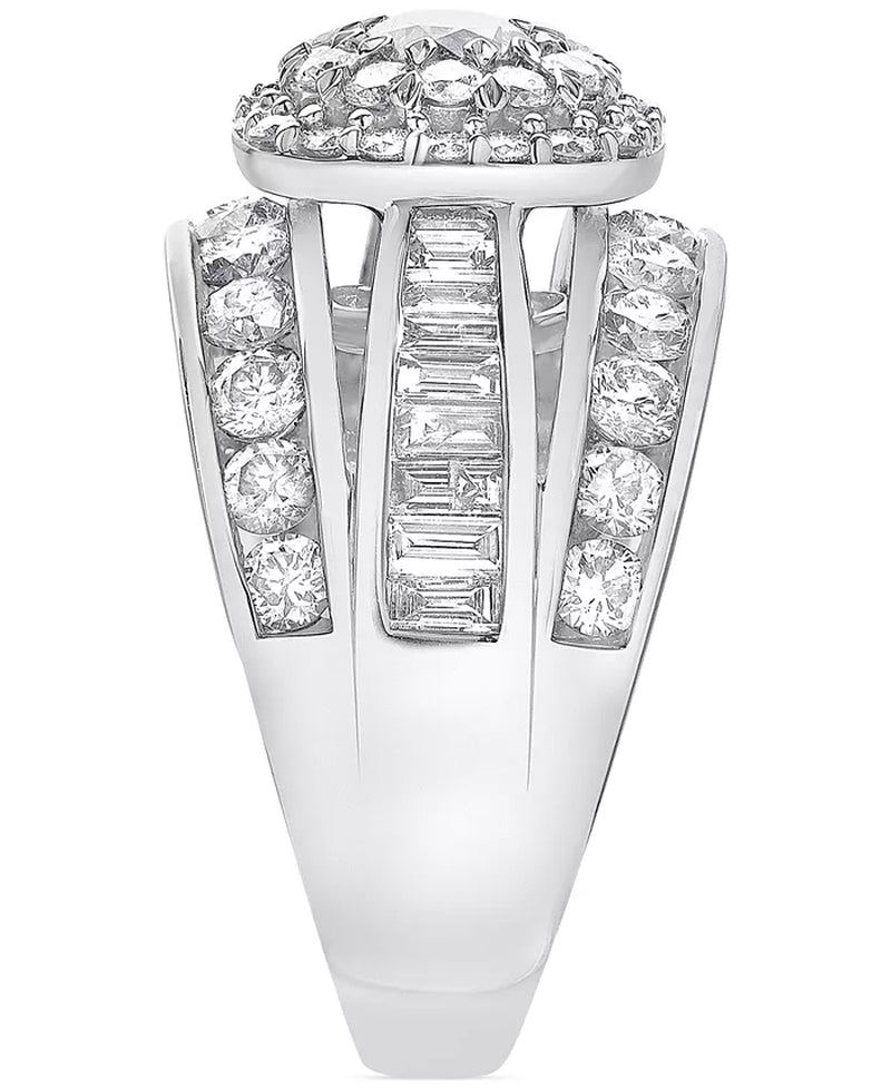 Stunning 3 Ct. Diamond Multirow Cluster Ring in 14K White Gold