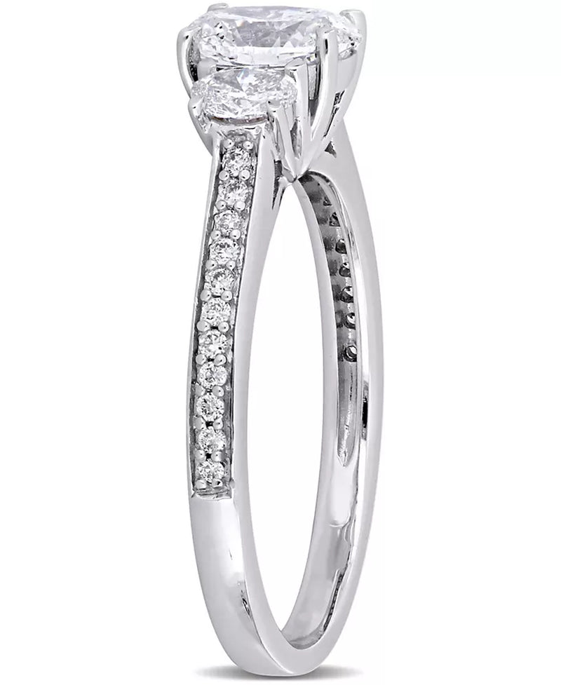 Stunning 1-1/10 Ct. T.W. Diamond Oval Three Stone Engagement Ring in Elegant 14K White Gold