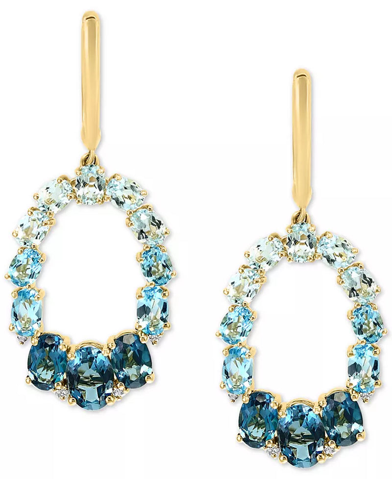 Stunning Multi-Topaz & Diamond Dangle Hoop Drop Earrings in 14K Gold - 7.2 Ct. T.W.