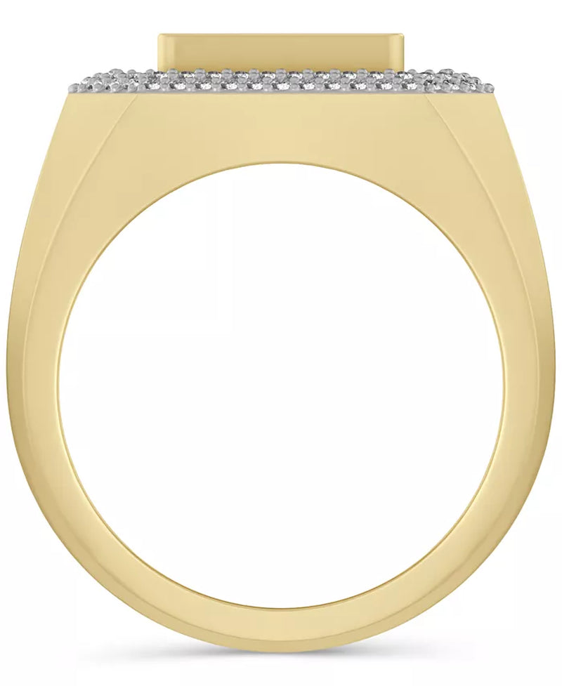 Stunning 1-1/4 Ct. T.W. Men's Diamond Halo Cluster Ring in 10K Gold - Round & Baguette Design